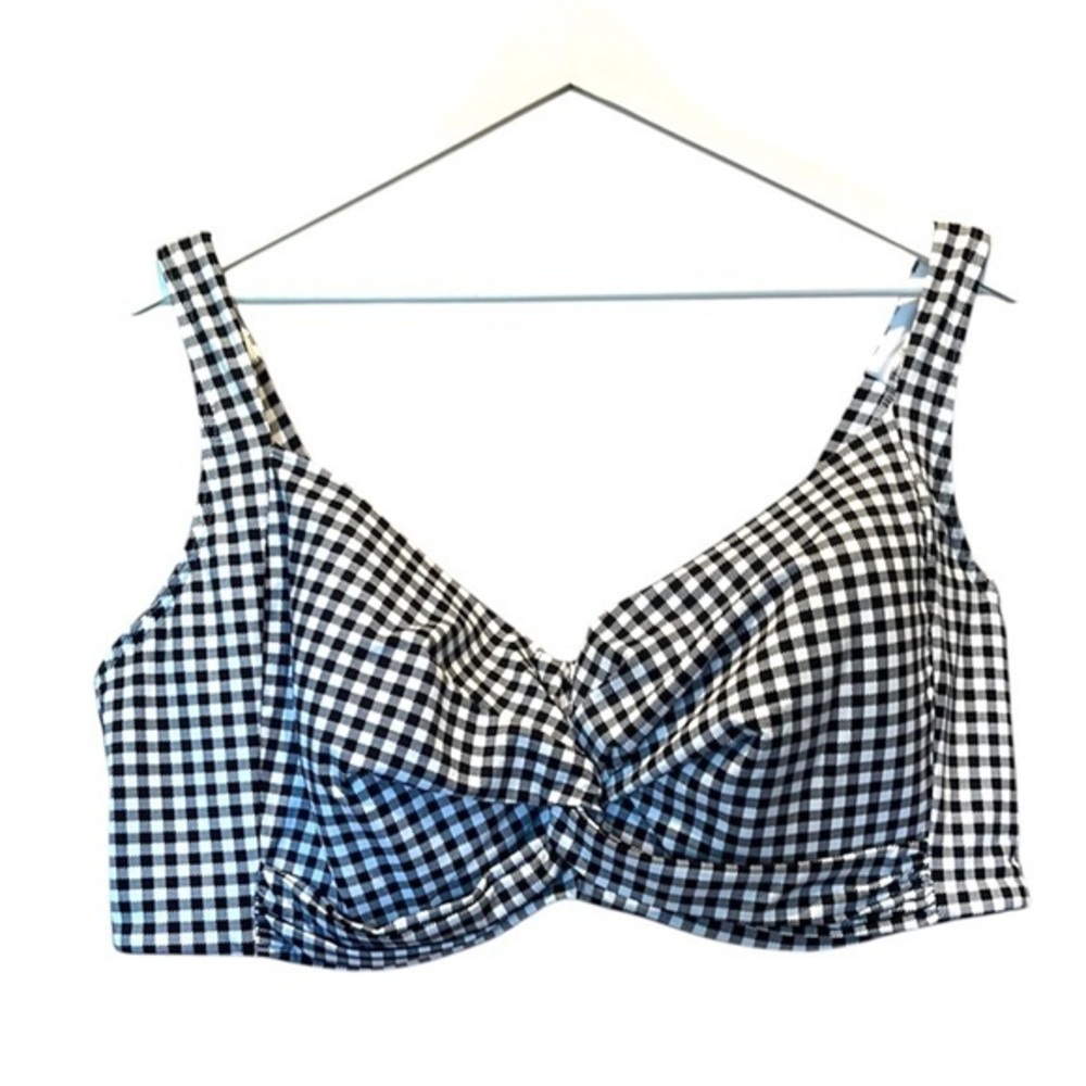 New Lands’ End Women’s Bikini Top Black Gingham Size 24W DD NWT
